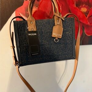 True Religion TNFB0110 Dark Denim Quilted Handbag Purse Shoulder Strap NWT